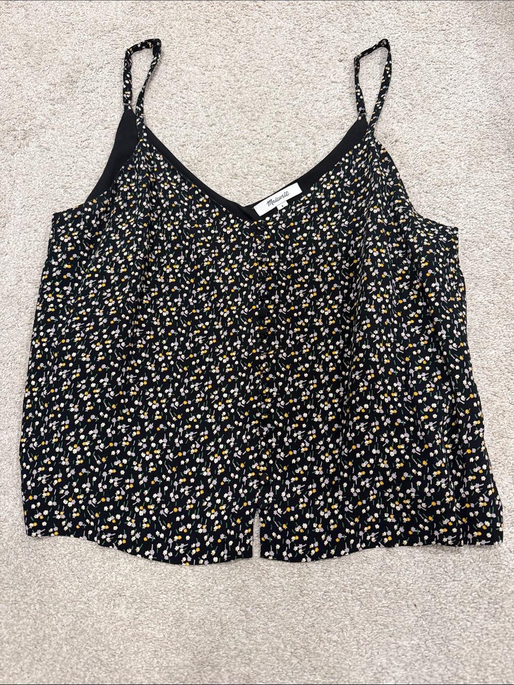 Madewell Black Floral Spaghetti-Strap button Cami with Yellow & White Daisies